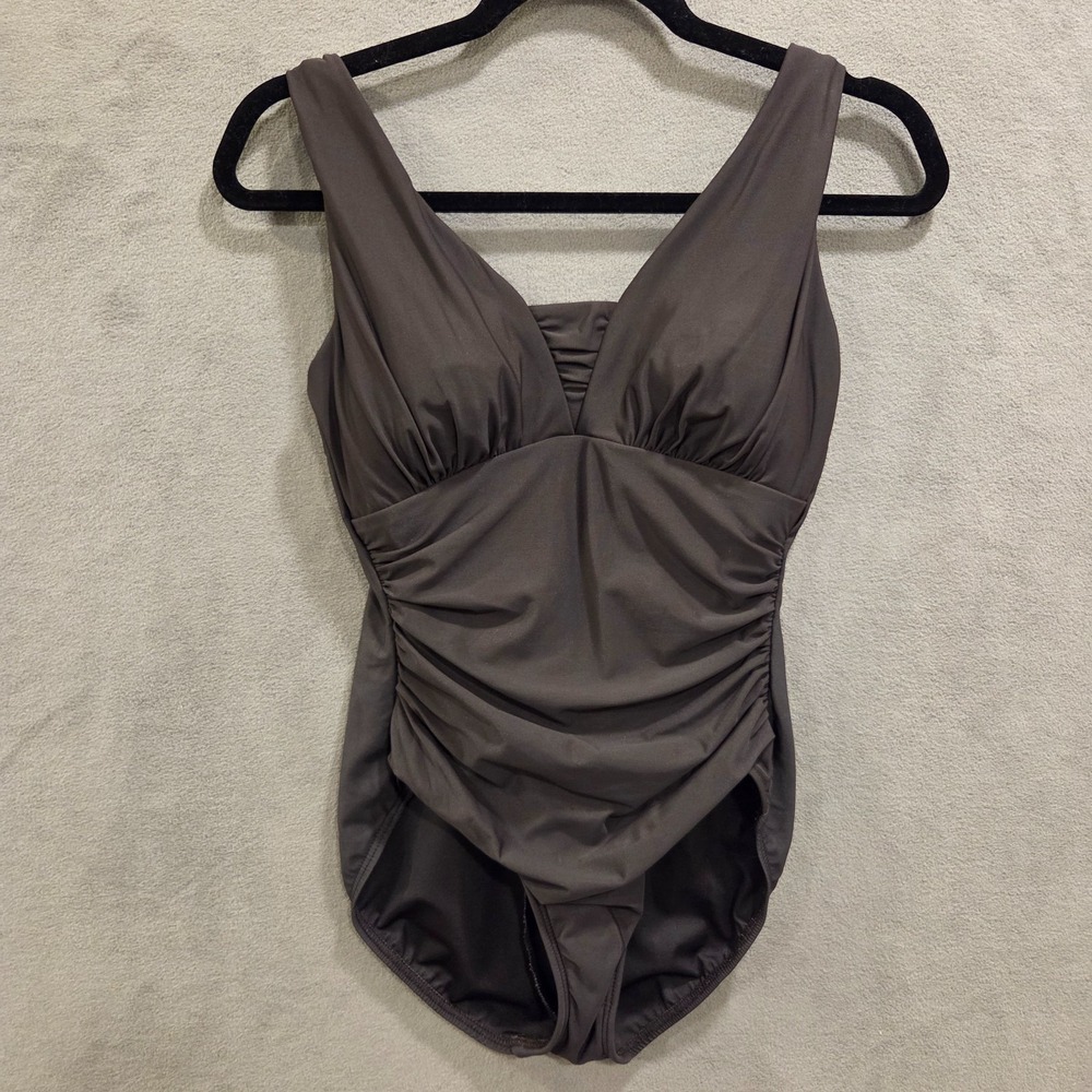Lands End Swimsuit Size 8 Dark Brown Ruched One Piece‎ Slimming Vacation Pool